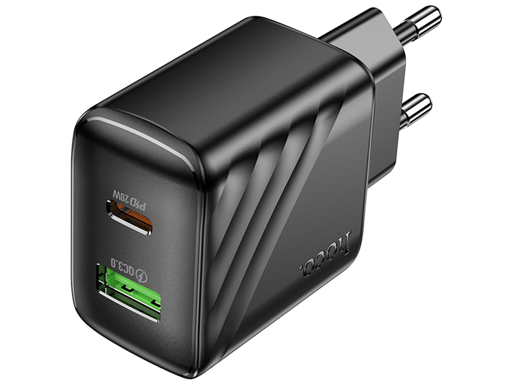 Мережевий зарядний пристрій Hoco CS25A 1USB-C/1USB PD/QC 20W, колір чорний