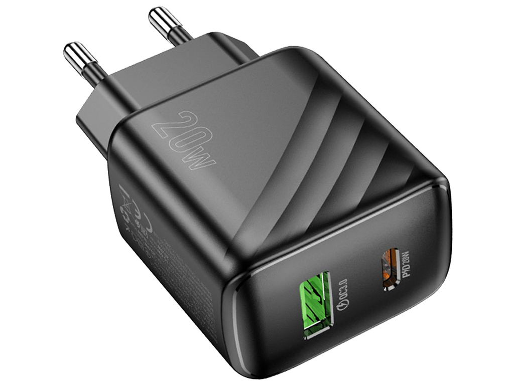 Мережевий зарядний пристрій Hoco CS25A 1USB-C/1USB PD/QC 20W, колір чорний