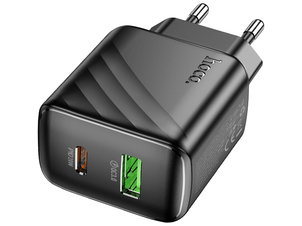 Мережевий зарядний пристрій Hoco CS25A 1USB-C/1USB PD/QC 20W, колір чорний