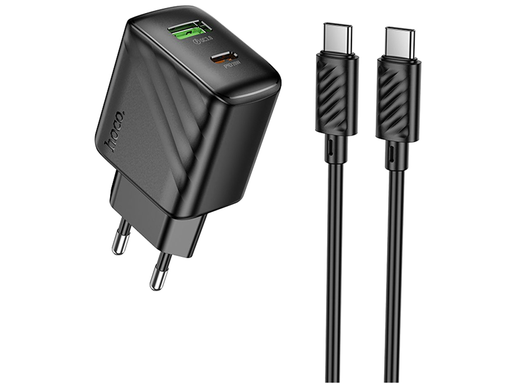 Сетевое зарядное устройство Hoco CS25A 1USB-C/1USB PD/QC 20W+Type-C to Type-C, цвет черный