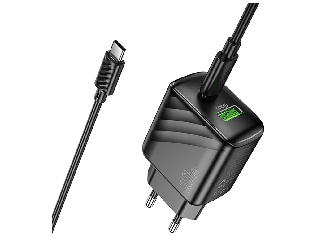 Сетевое зарядное устройство Hoco CS25A 1USB-C/1USB PD/QC 20W+Type-C to Type-C, цвет черный