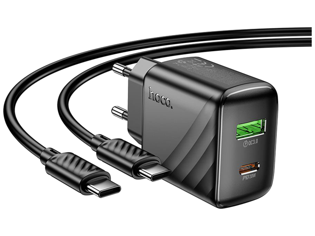 Сетевое зарядное устройство Hoco CS25A 1USB-C/1USB PD/QC 20W+Type-C to Type-C, цвет черный