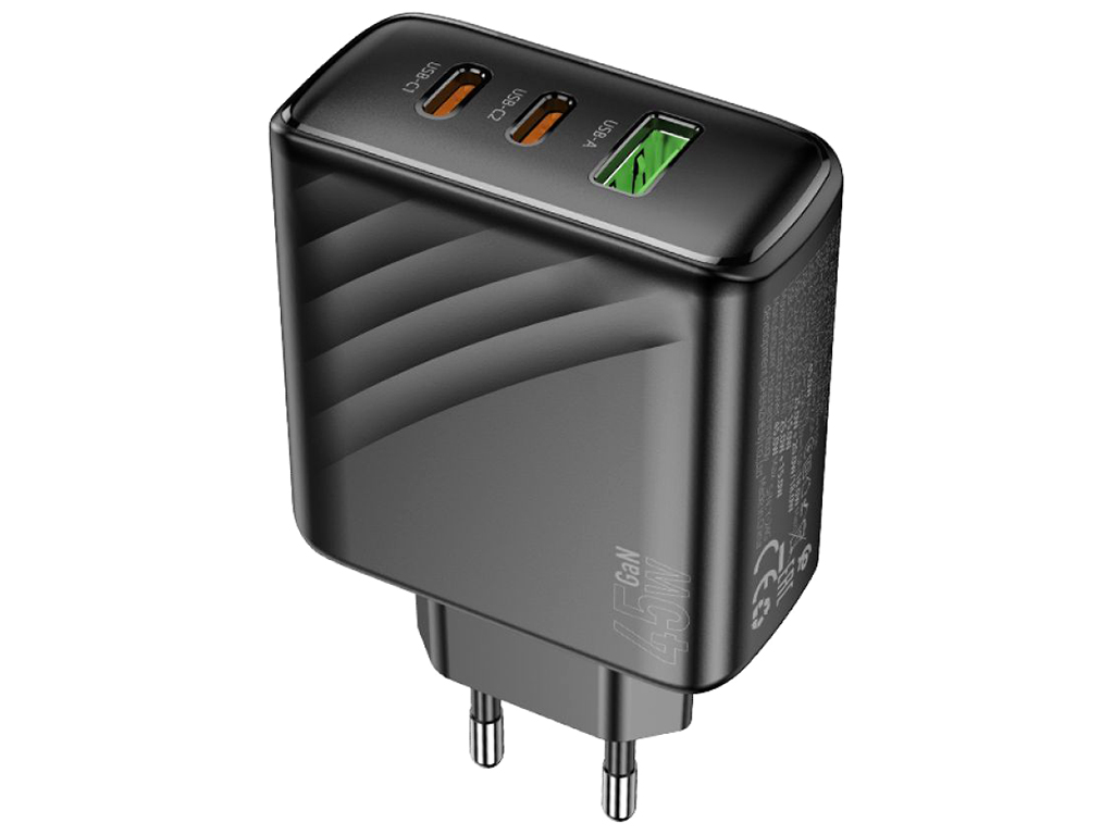 Мережевий зарядний пристрій Hoco CS26A 2USB-C/1USB PD/QC 45W, колір чорний