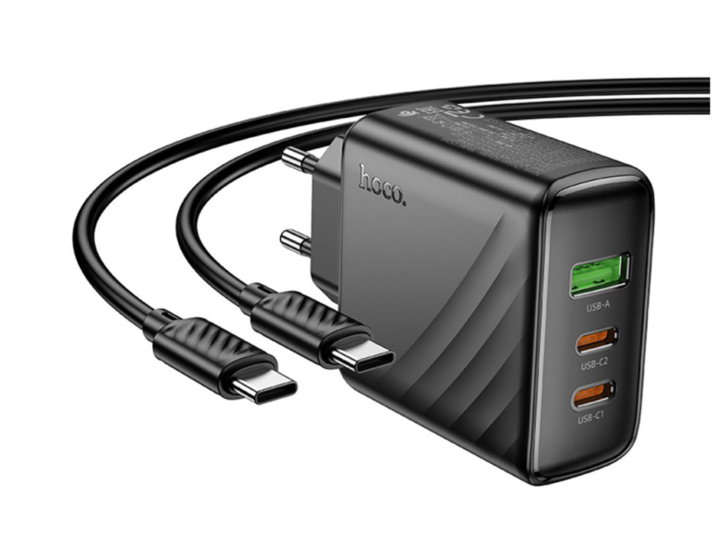 Мережевий зарядний пристрій Hoco CS26A 45W, 2 USB-C, 1 USB, PD, QC, Type-C to Type-C, колір чорний