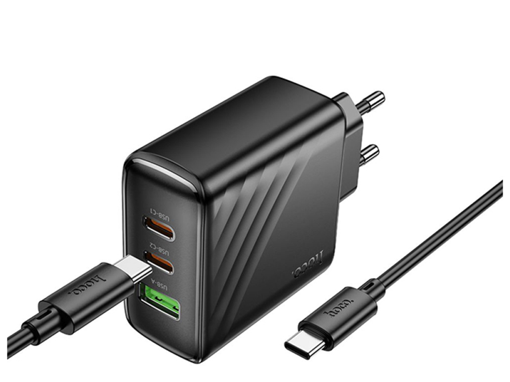 Мережевий зарядний пристрій Hoco CS26A 45W, 2 USB-C, 1 USB, PD, QC, Type-C to Type-C, колір чорний