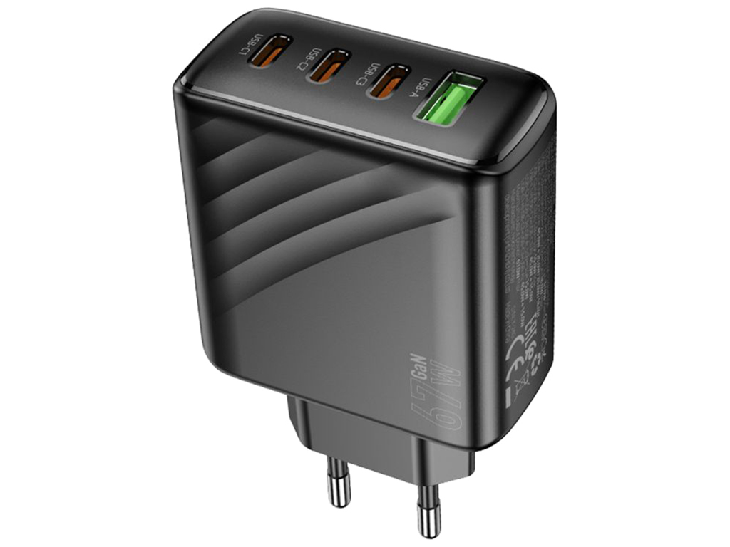 Мережевий зарядний пристрій Hoco CS27A 3USB-C/1USB PD/QC 67W, колір чорний