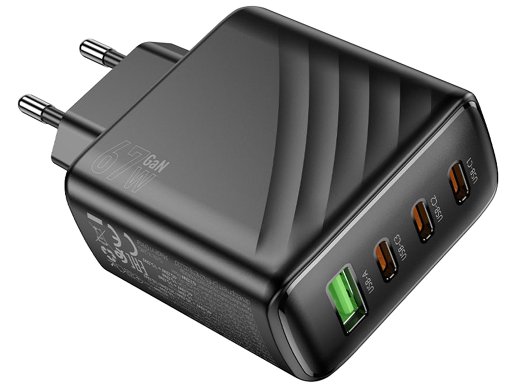 Мережевий зарядний пристрій Hoco CS27A 3USB-C/1USB PD/QC 67W, колір чорний