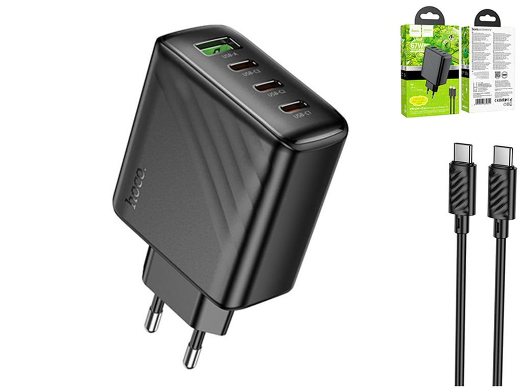 Зарядний пристрій Hoco CS27A, 67 Вт, 3USB-C, 1USB, PD/QC, Type-C to Type-C, колір чорний