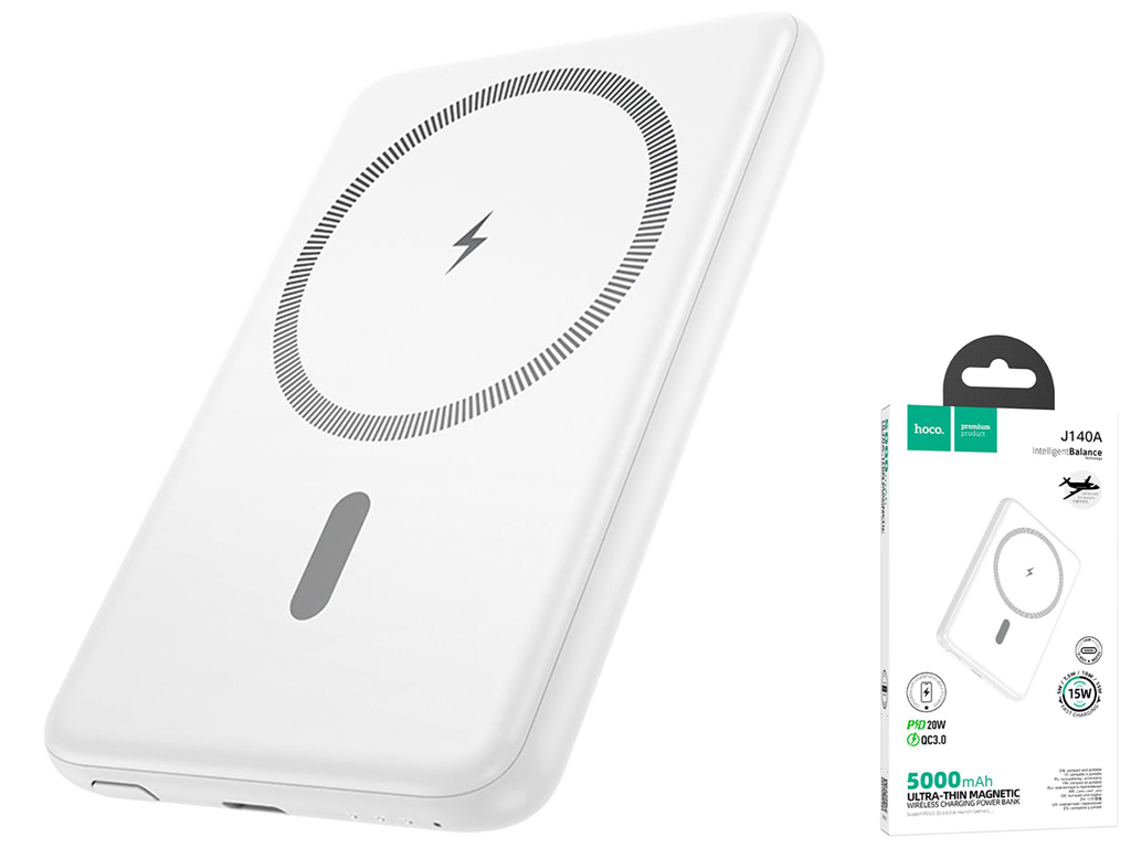 Універсальна мобільна батарея Power Bank Hoco J140A Tony PD20W, 5000mAh, колір бiлий