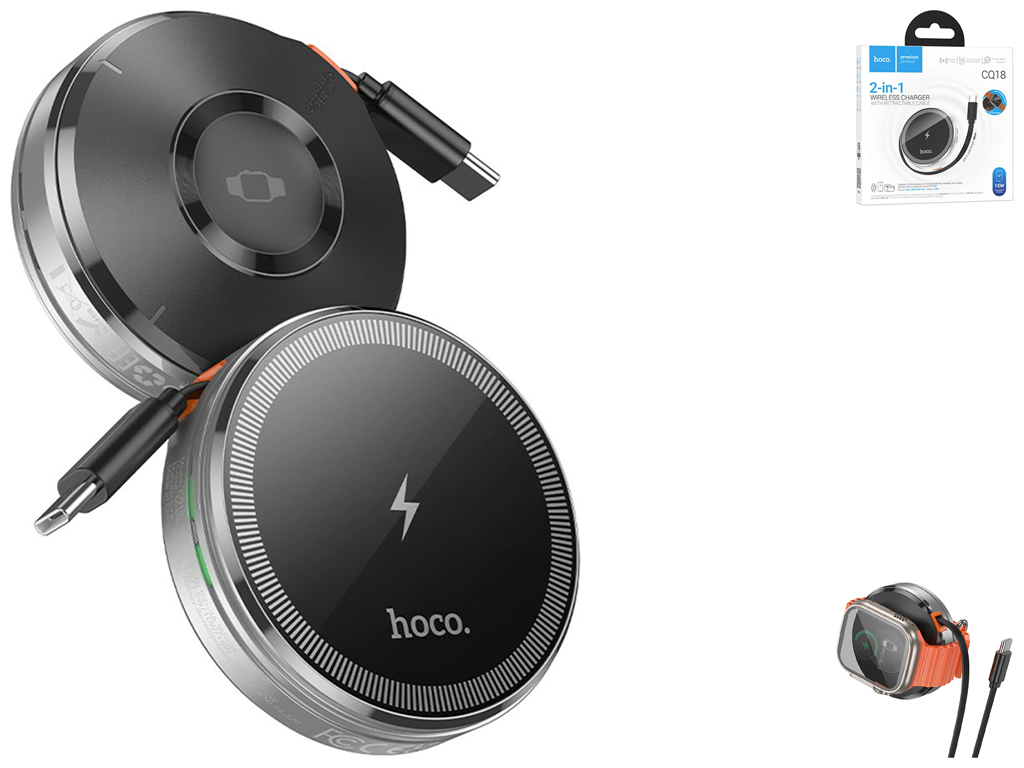 Беспроводное Зарядное Устройство Hoco CQ18 2-in-1 15W Magnetic (iWatch) Цвет Серебристый
