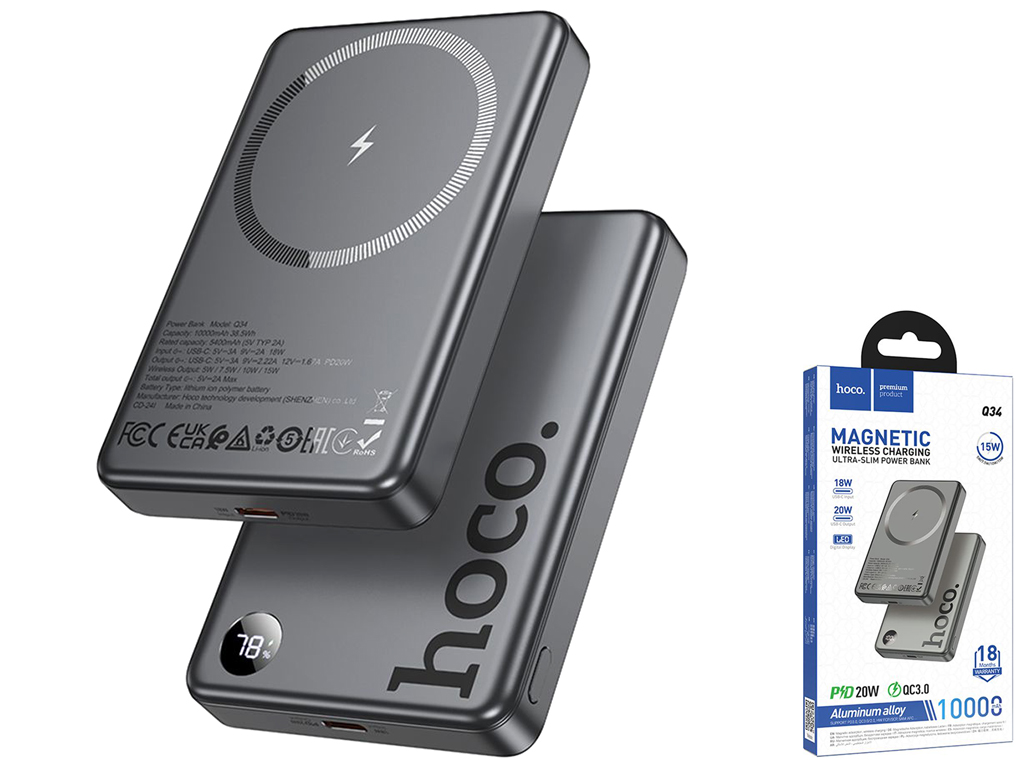 Універсальна мобільна батарея Power Bank Hoco Q34 Clever PD20W, 10000mAh, колір сірий