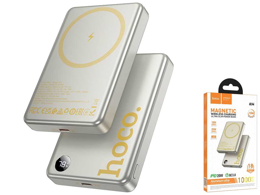Универсальная мобильная батарея Power Bank Hoco Q34 Clever PD20W, 10000mAh, цвет титаниум