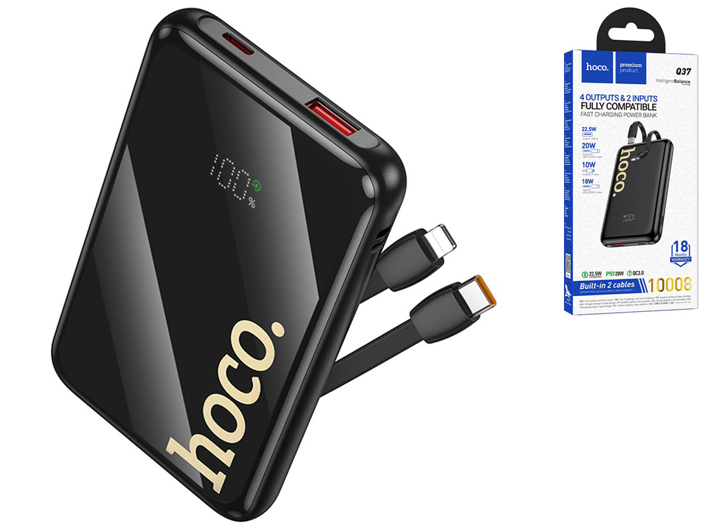 Универсальная мобильная батарея Power Bank Hoco Q37 Graceful, 10000mAh, цвет черный