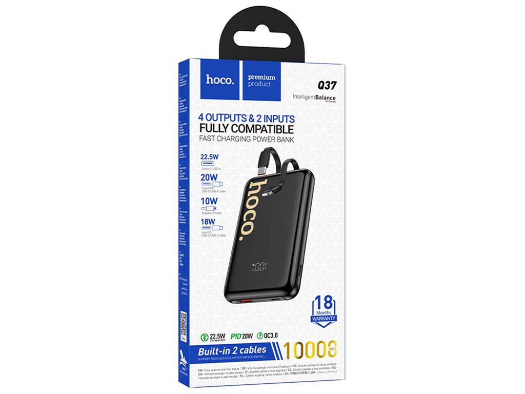 Универсальная мобильная батарея Power Bank Hoco Q37 Graceful, 10000mAh, цвет черный
