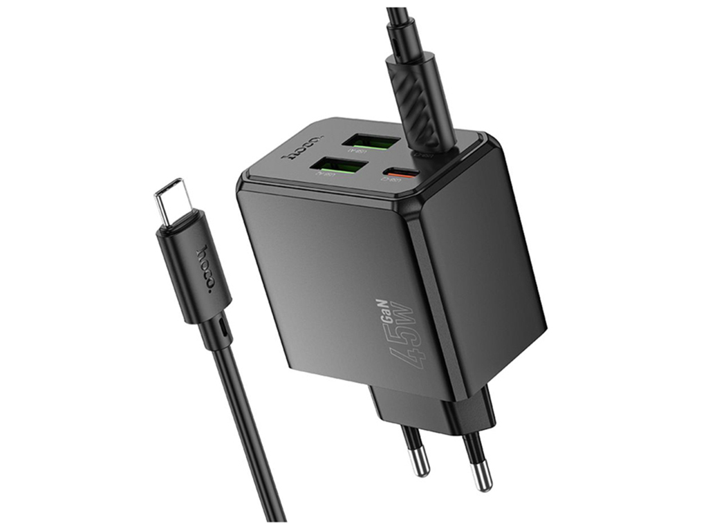 Мережевий зарядний пристрій Hoco CS18A 45W, 2USB-C, 2USB, PD, QC, type-C to type-C, колір чорний
