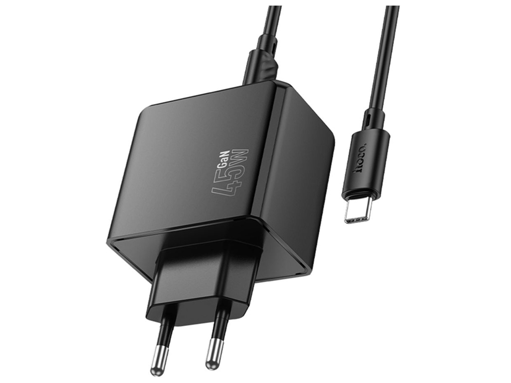 Мережевий зарядний пристрій Hoco CS18A 45W, 2USB-C, 2USB, PD, QC, type-C to type-C, колір чорний