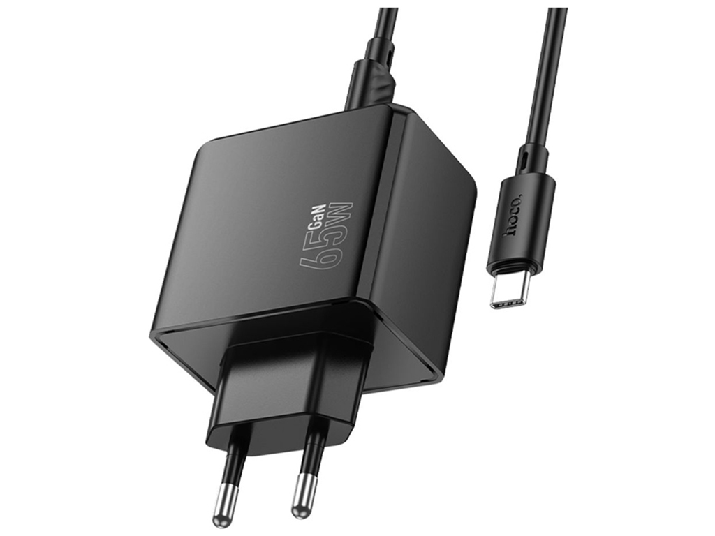 Мережевий зарядний пристрій Hoco CS19A 65W, 2USB-C, 2USB PD, QC, Type-C to Type-C 1м, колір чорний