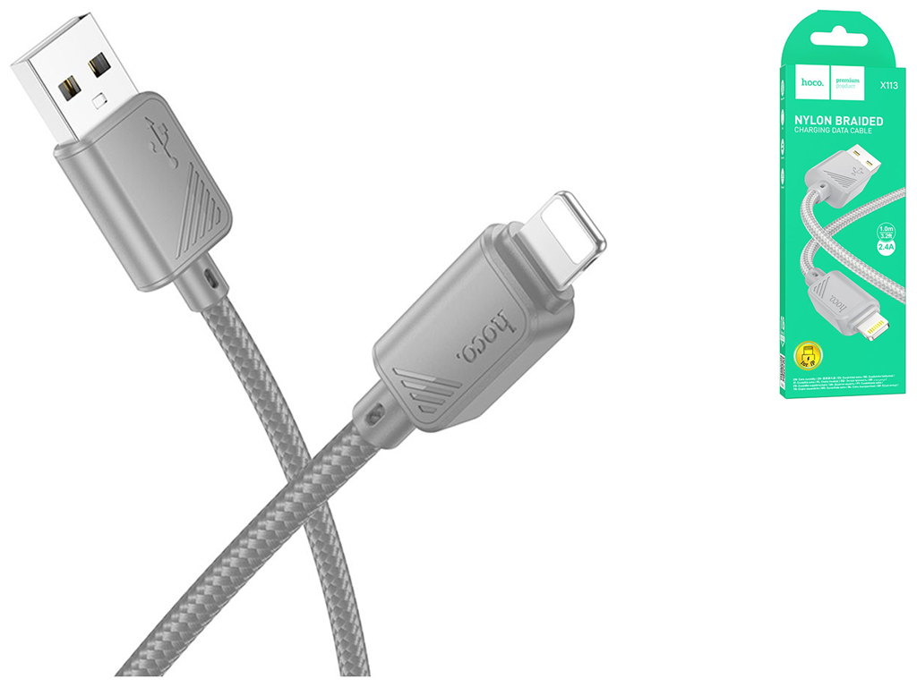 Кабель USB Hoco X113 Lightning 2.4A Колір Сiрий