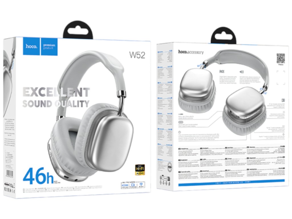 Bluetooth стерео гарнітура Hoco W52, bluetooth 5.4, type-c/aux, слот TF, 400mAh, колір чорний