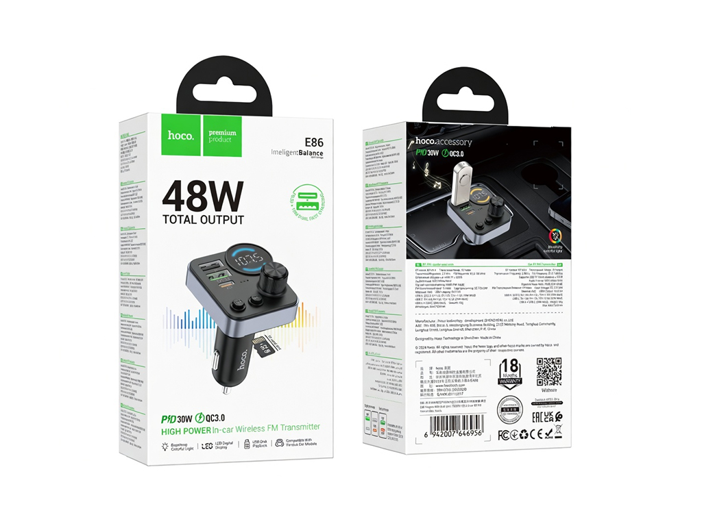 Модулятор Hoco E86 PD30W+QC3.0 18W Total 48W, колір чорний