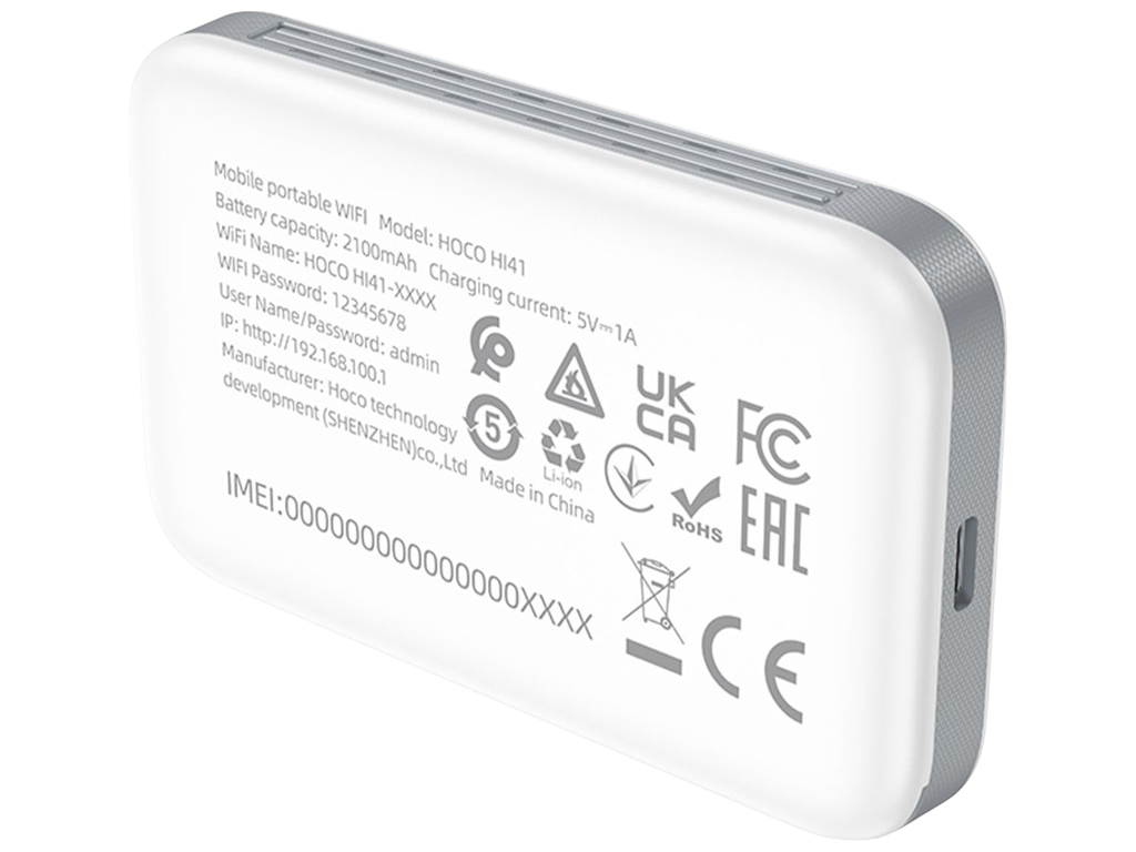 Модем Hoco HI41, WiFi 2.4ГГц, швидкість до 150Мбіт/с, 4G LTE, micro SIM, акумулятор 1200мАч, білий