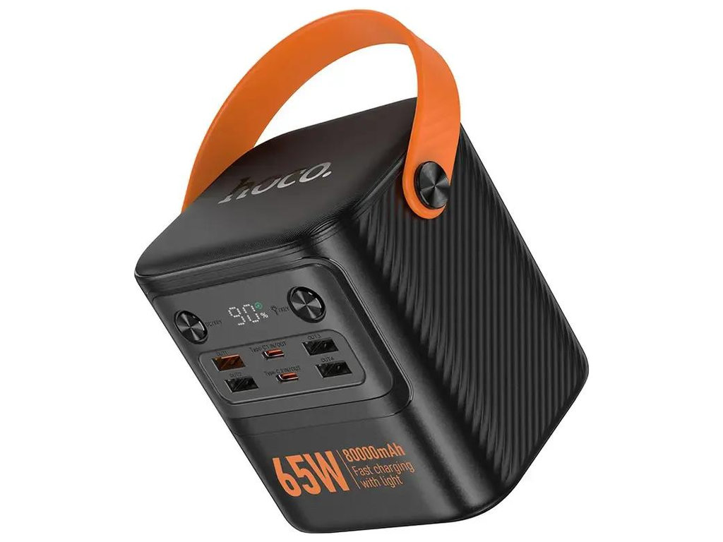 Power Bank Hoco J152 Pro Tough, PD65W, 80000mAh, ліхтар, провідна зарядка, ABS+PC, колір чорний