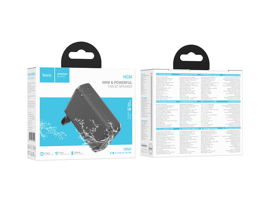 Колонка Hoco HC34, 5Вт, Bluetooth 5.4, 1200mAh, Type-C, пластик, 83×110×39мм, цвет серый