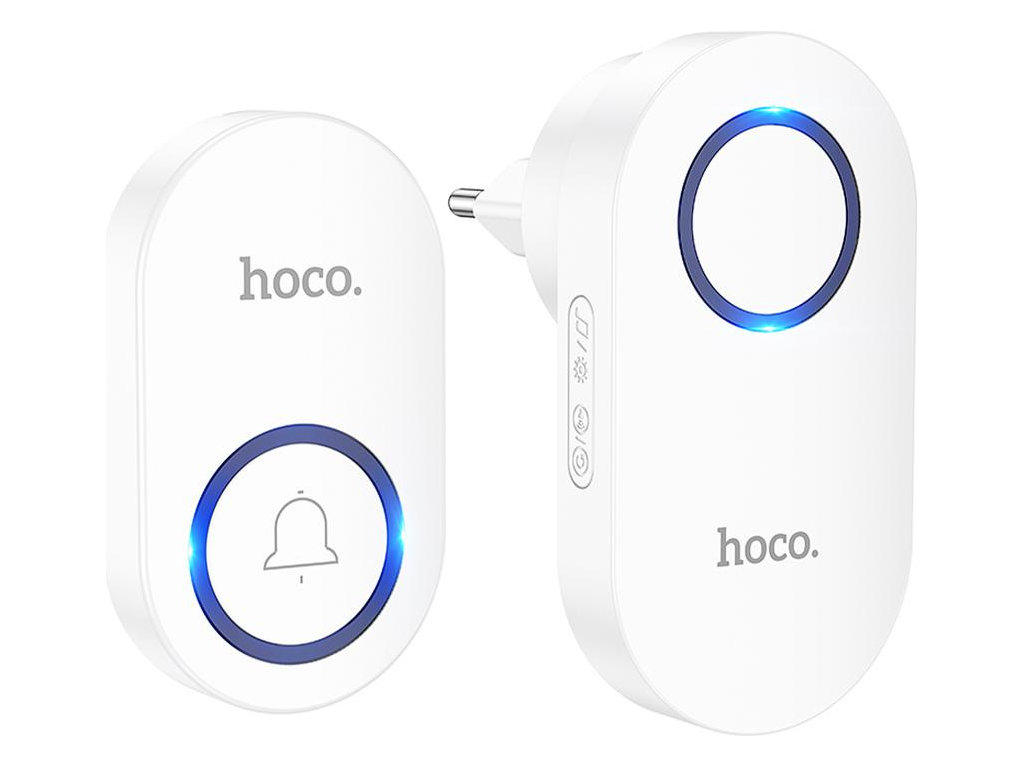 Смарт‑звонок дверной Hoco HI25, беспроводной, до 150м, 60 мелодий, аккумулятор 210mAh, цвет белый