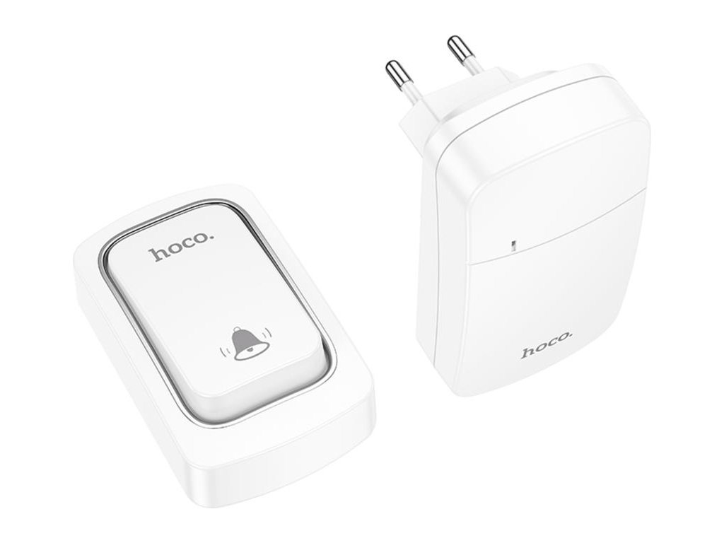 Смарт‑звонок дверной Hoco HI26, беспроводной, до 200м, 38 мелодий, частота 433.92MHz, цвет белый