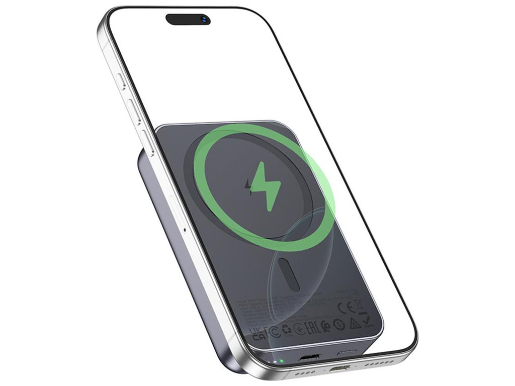 Power Bank Hoco J160A Original, PD20W, 10000mAh, магнітний, бездротова зарядка, ABS+PC, сірий