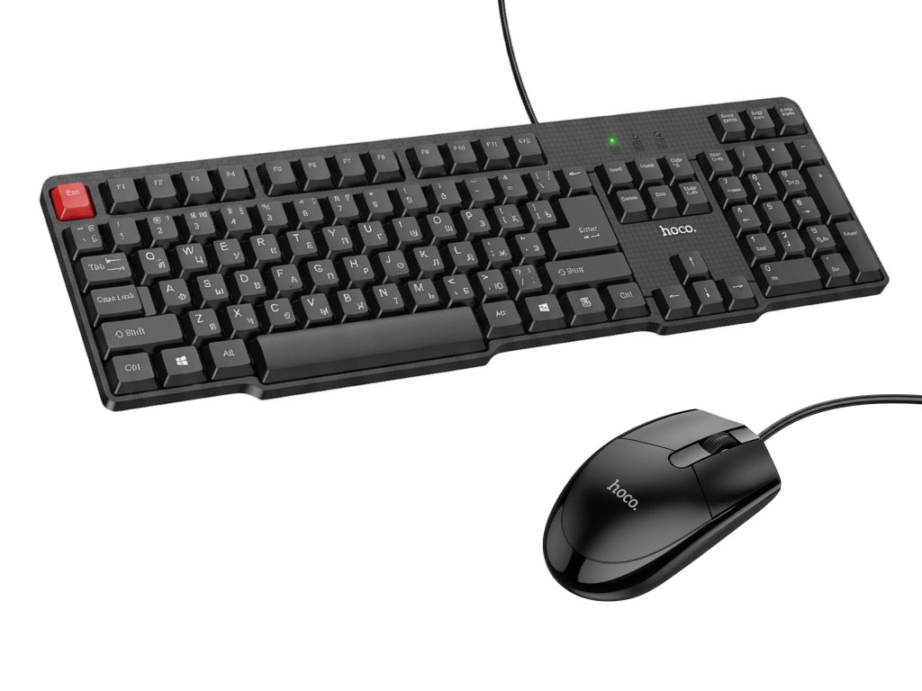 Клавиатура и мышь Hoco DI50, проводные, USB, 104 клавиши, мембранные, DPI 1200, ENG/RU, цвет черный