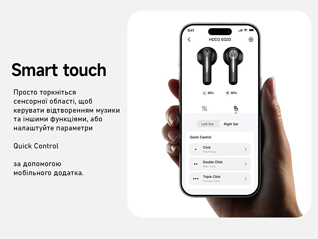 Беспроводные наушники Hoco EQ33 Bluetooth 5.4 TWS, сенсор, кейс 300mAh, Type-C, черные