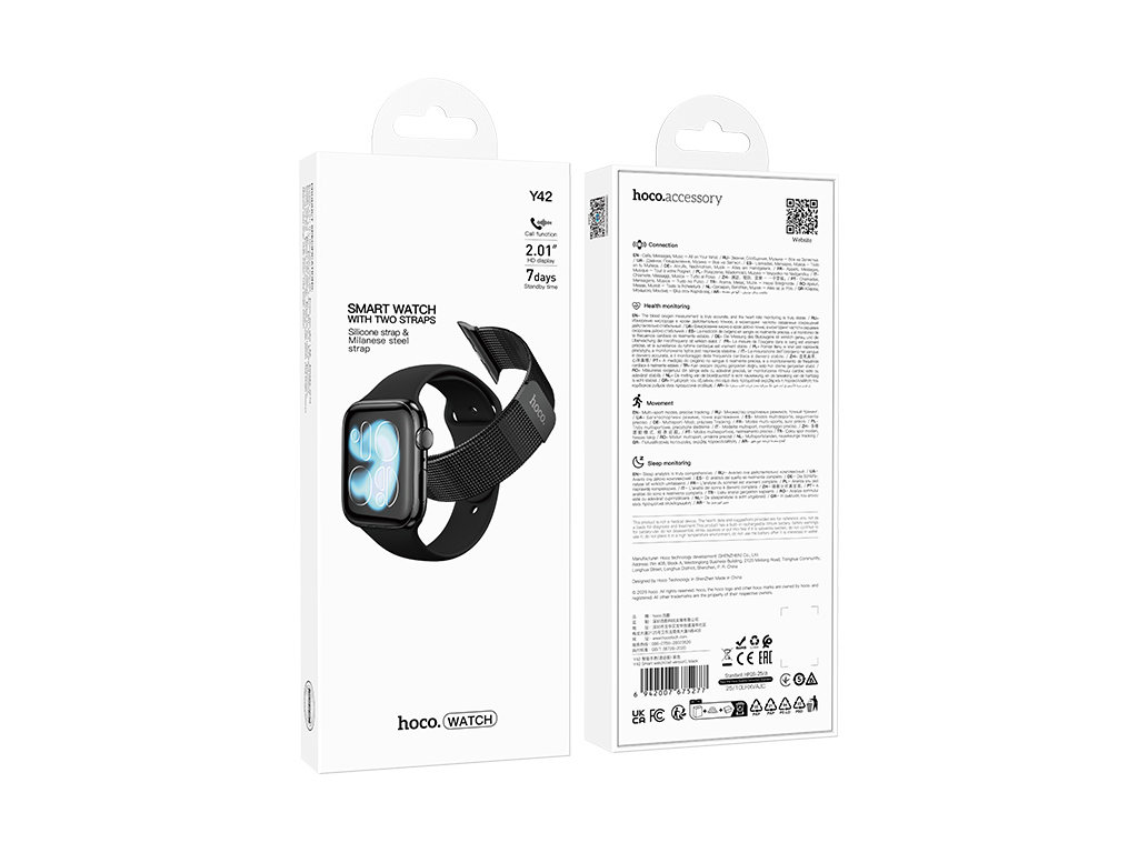 Смарт-годинник Hoco Y42 Milan Loop, Bluetooth 5.3, TFT дисплей 2,01", 200мАч, 220×95×30мм, чорний
