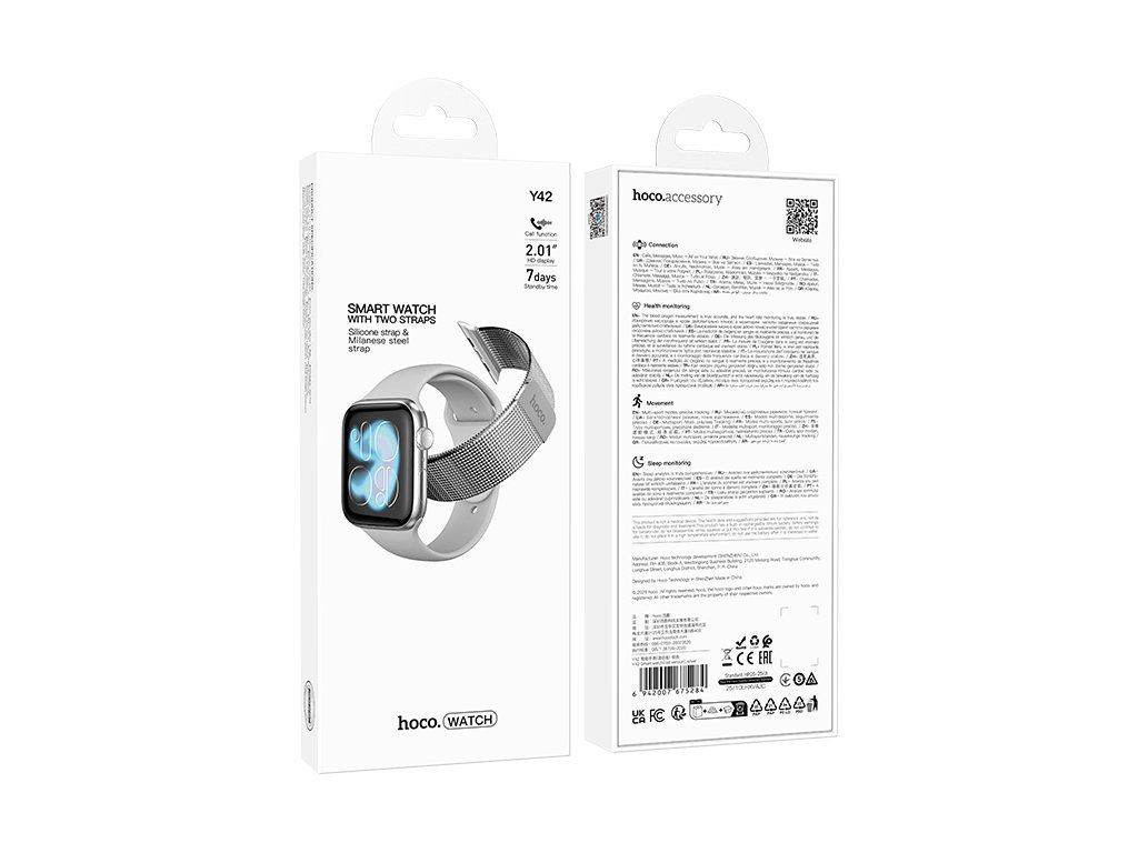 Смарт-годинник Hoco Y42 Milan Loop, Bluetooth 5.3, TFT дисплей 2,01", 200мАч, 220×95×30мм, сірий