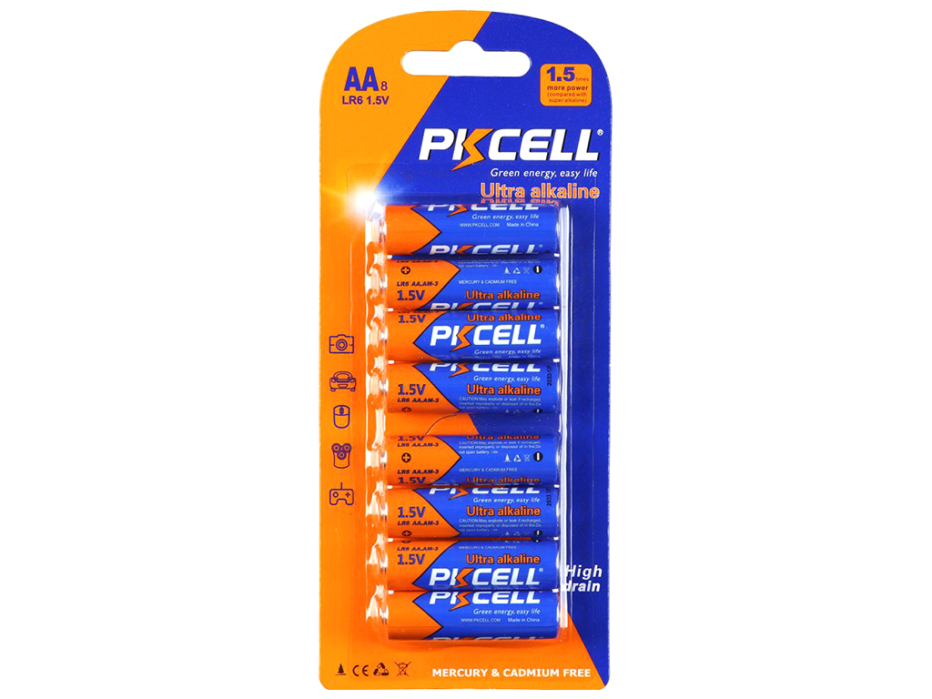 Батарейки PKCELL 1.5V AA/LR6, 8 шт блiстер Характеристики АА