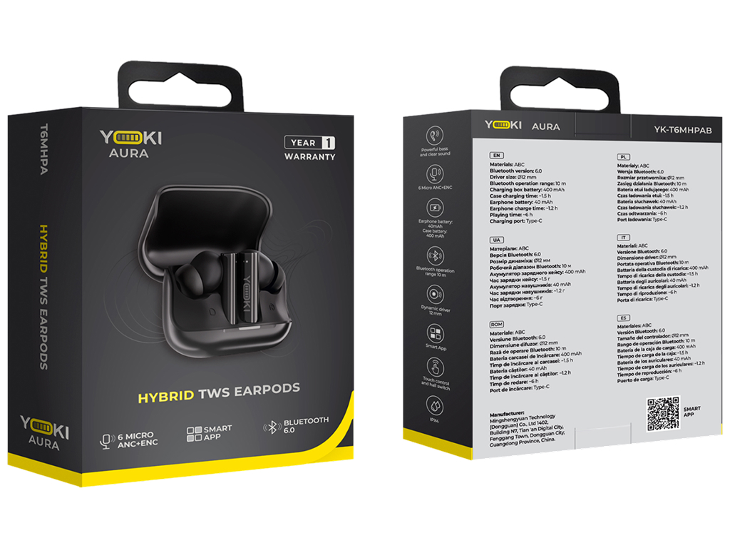 Наушники беспроводные Yoki Aura, Tws, Anc+Enc, Bluetooth 6.0, Ipx4