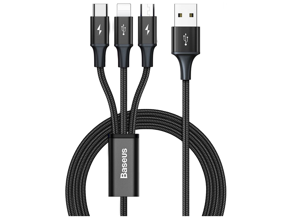 Кабель USB Baseus Rapid 3-in-1 USB to Micro / Lightning / Type-C 3.5A 1.2m CAJS0000, Чорний