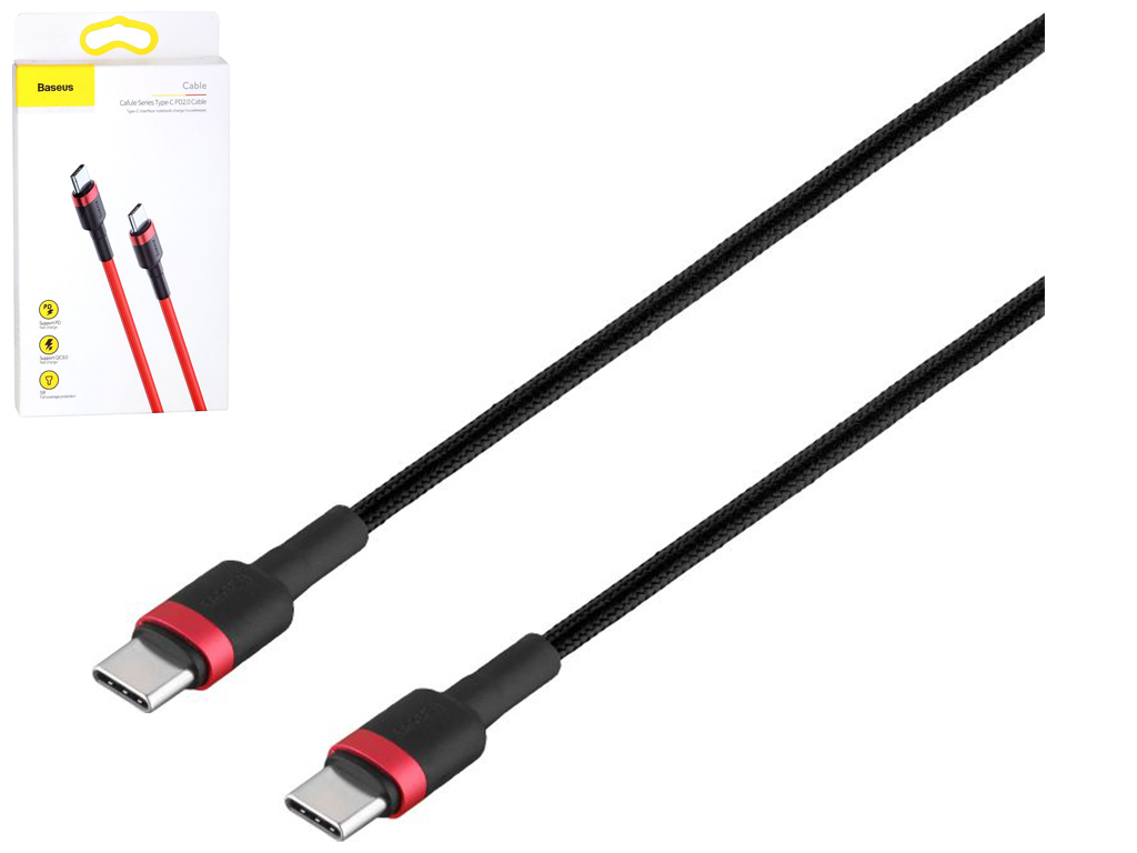 Кабель USB Baseus Type-C to Type-C QC3.0 60W 20V 3A 2m CATKLF-H, Красно-Чёрний