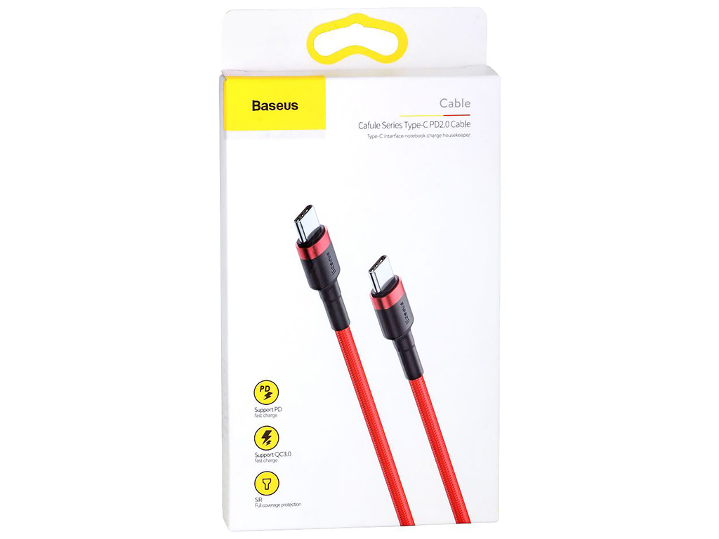 Кабель USB Baseus Type-C to Type-C QC3.0 60W 20V 3A 2m CATKLF-H, Красно-Чёрний
