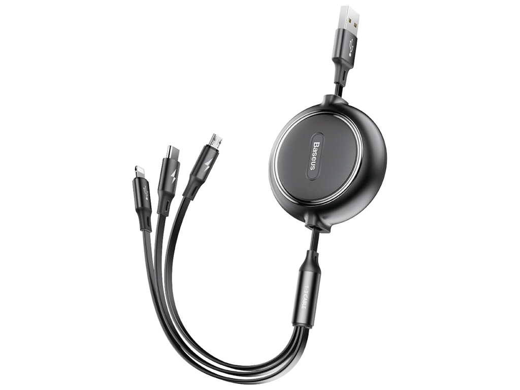 Кабель Baseus Golden Loop 3-in-1 USB to Micro / Lightning / Type-C 3.5A 1.2m CAMLT-JH Колір Чорний, 