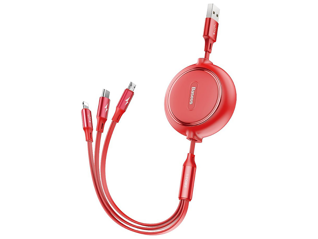 Кабель USB Baseus Golden Loop 3-in-1 USB to Micro / Lightning / Type-C 3.5A 1.2m CAMLT-JH, Красный