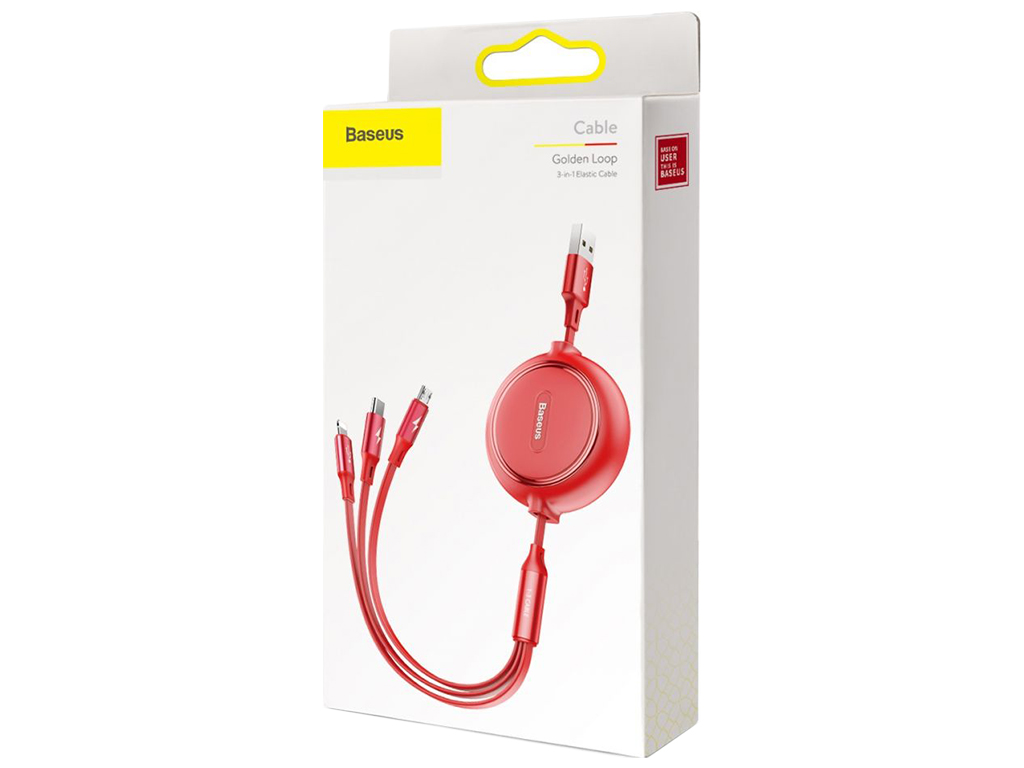Кабель USB Baseus Golden Loop 3-in-1 USB to Micro / Lightning / Type-C 3.5A 1.2m CAMLT-JH, Красный