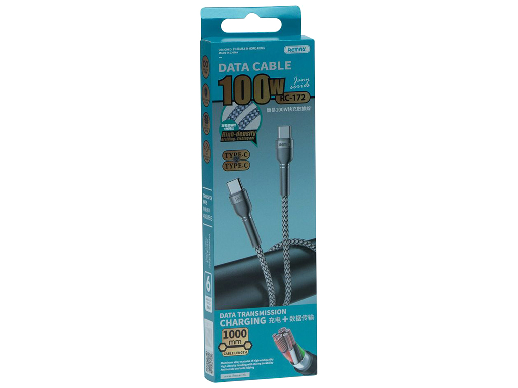 Кабель USB Remax RC-172 type C to type C 100W PD, Стальной