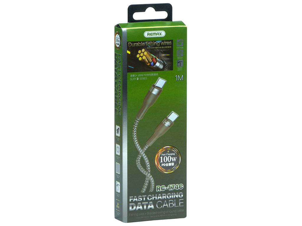 Кабель USB Remax RC-174c Sury 2 PD 100W Type-C to Type-C, Стальной