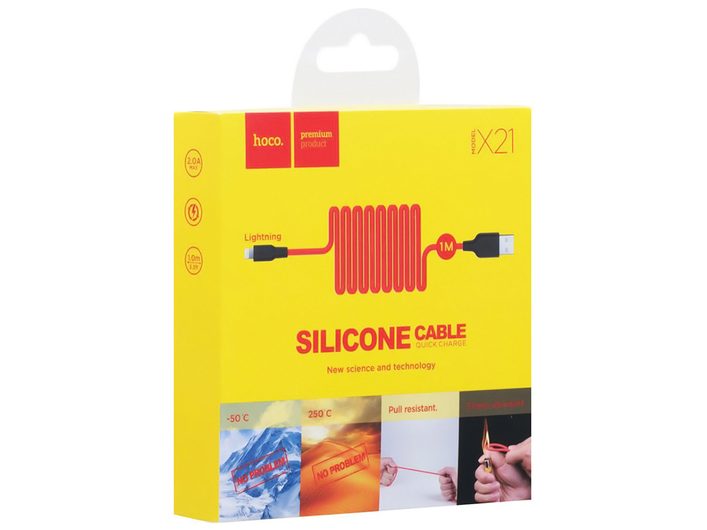 Кабель USB Hoco X21 Silicone Lightning, Чёрно-Красный