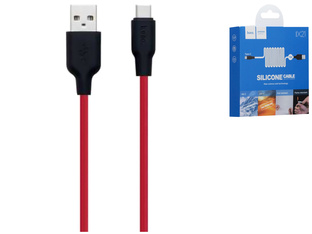 Кабель USB Hoco X21 Silicone Type-C, Чорно-Червоний