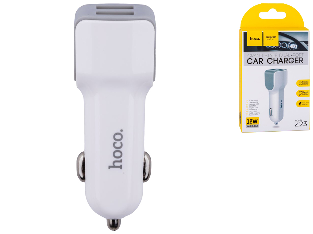 Авто Зарядное Устройство Hoco Z23 2USB, Цвет Белый