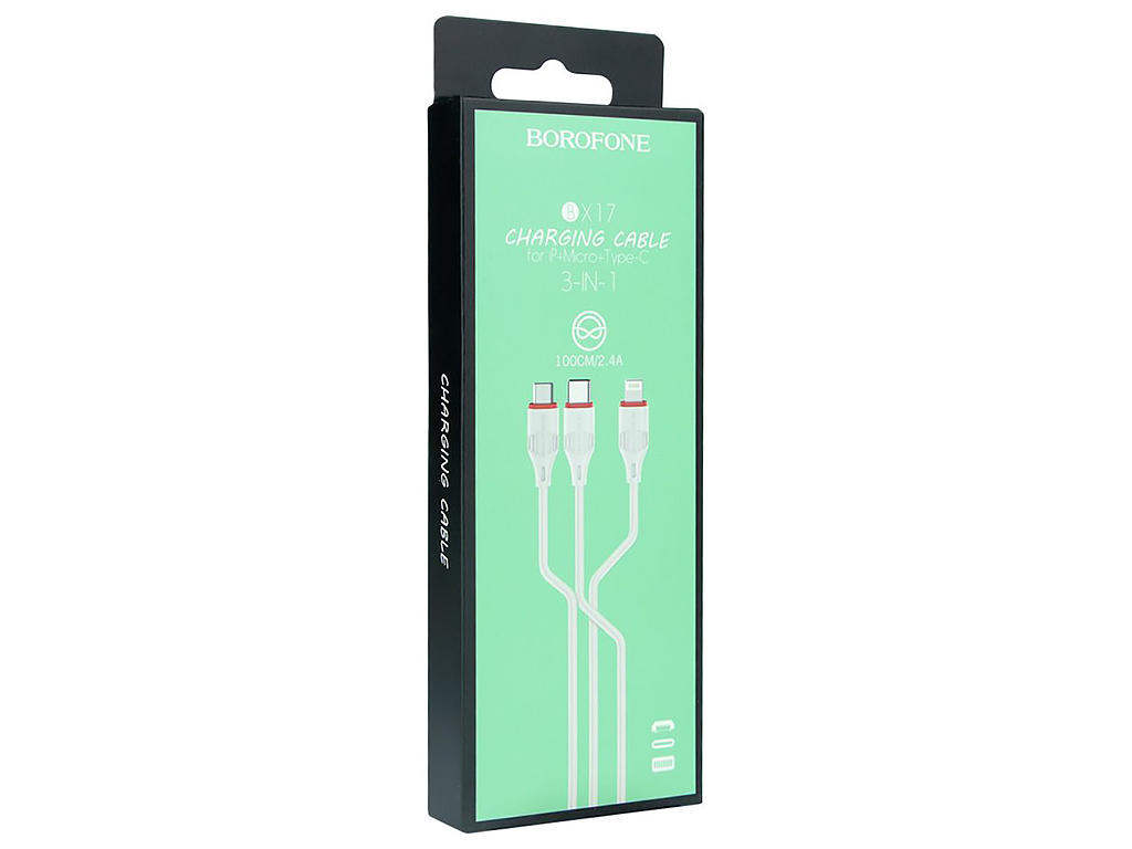 Кабель USB Borofone BX17 3-in-1 IP+Micro+Type-C, Белый