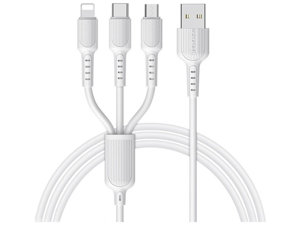 Кабель USB Borofone BX16 3-in-1 Easy IP+Micro+Type-C Колір Бiлий