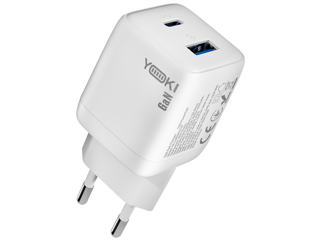 Сетевое зарядное устройство Yoki PowerGaN, Type-C, Usb-A, Pd, Qc, Pps, 35Вт